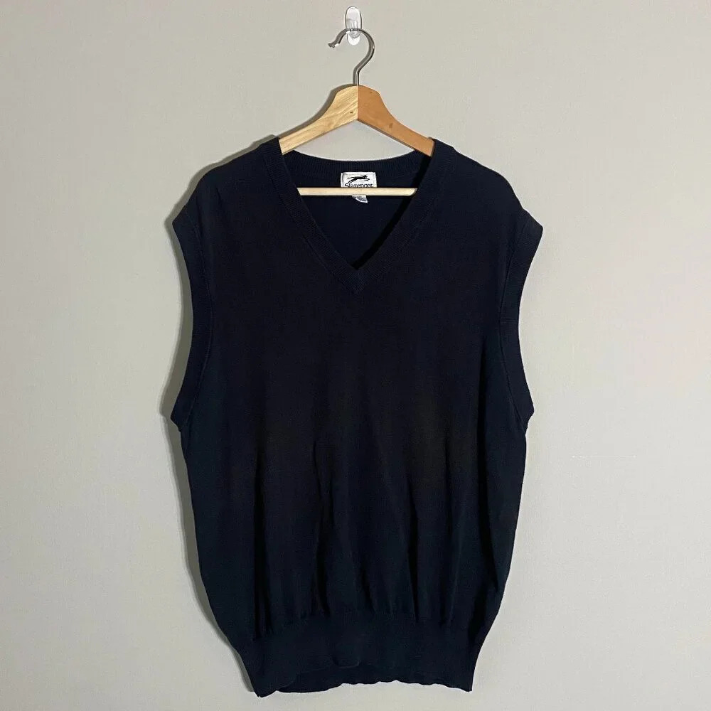 Slazenger Men's Large Outdoors Golf V-Neck Cotton Sweater Vest Pullover in Black